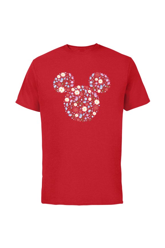 Mickey Mouse April Birth Month Birthstone & Flowers - Short Sleeve Cotton T-Shirt for Adults - Customized-Red