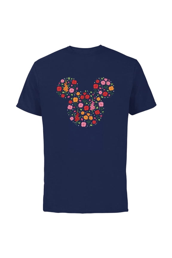 Mickey Mouse August Birth Month Birthstone & Flowers - Short Sleeve Cotton T-Shirt for Adults - Customized-Navy