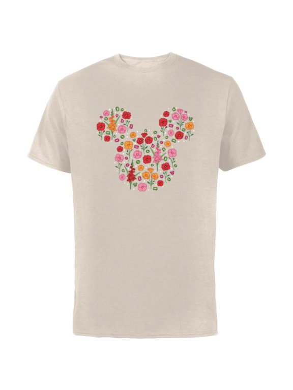 Mickey Mouse August Birth Month Birthstone & Flowers - Short Sleeve Cotton T-Shirt for Adults - Customized-Natural
