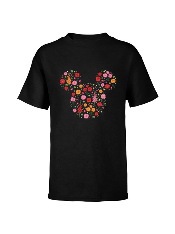 Mickey Mouse August Birth Month Birthstone & Flowers - Short Sleeve T-Shirt for Kids - Customized-Black