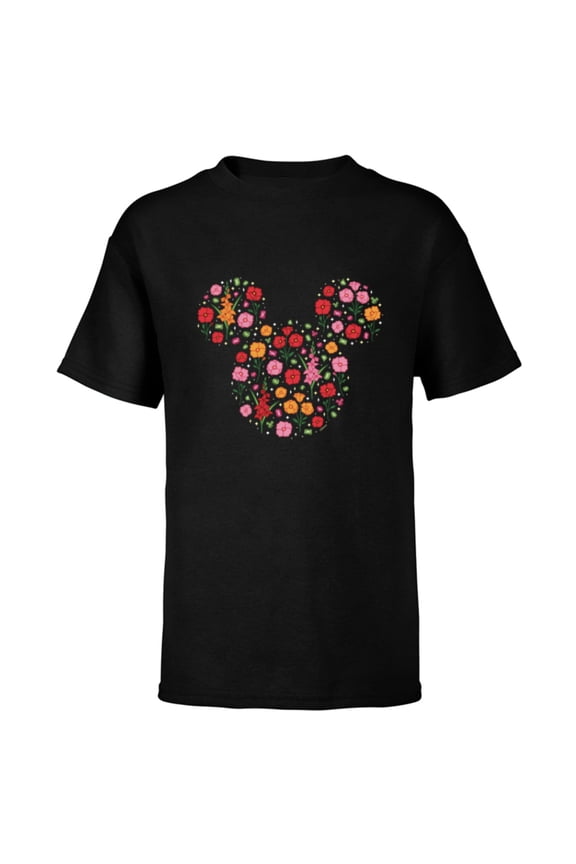 Mickey Mouse August Birth Month Birthstone & Flowers - Short Sleeve T-Shirt for Kids - Customized-Black