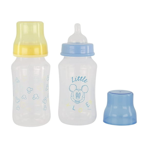 Disney Mickey Mouse Baby Bottles 11 oz for Boys or Girls 2 Pack of Infant Hourglass Shaped Bottles with Cover for Newborns and All Babies BPA-Free Plastic Baby Bottle for Baby Shower