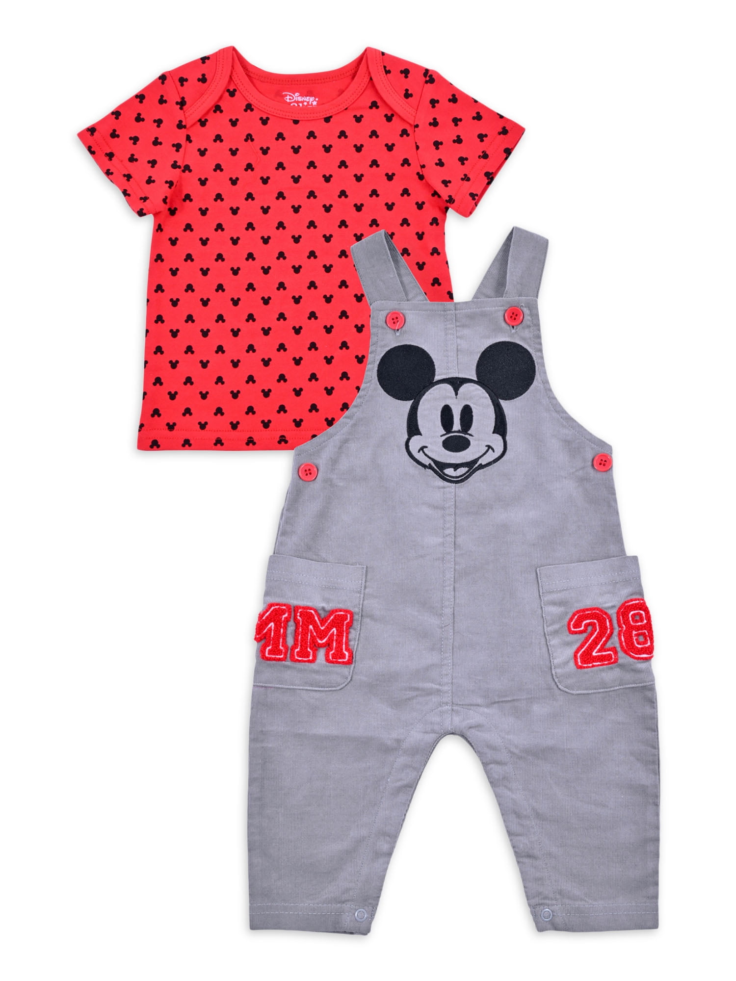 Disney Mickey Mouse Baby Boy Overall and T-Shirt Outfit Set Grey (0-3M)