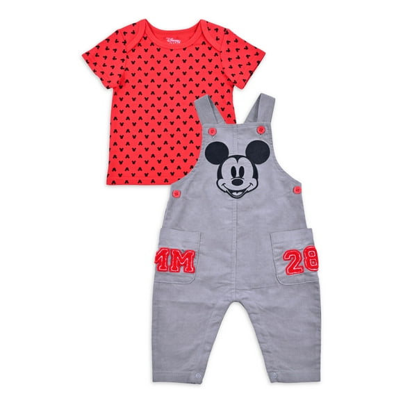 Disney Mickey Mouse Baby Boy Overall and T-Shirt Outfit Set, Sizes 0/3-24 Months
