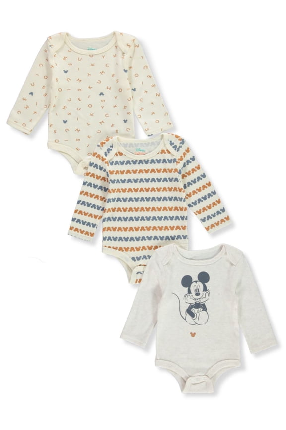 Disney Mickey Mouse Baby Boys' 3-Pack Footed Coveralls - natural, 0 - 3 months (Newborn)
