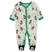 Disney Mickey Mouse Baby Boys' Footed Christmas Coveralls - green/multi, 6 - 9 months (Newborn)