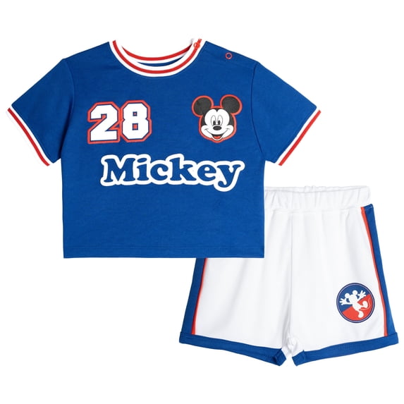 Disney Mickey Mouse Baby Boys' Short Sleeve Mesh Athletic Jersey and Shorts Set Blue and White Mickey Mouse