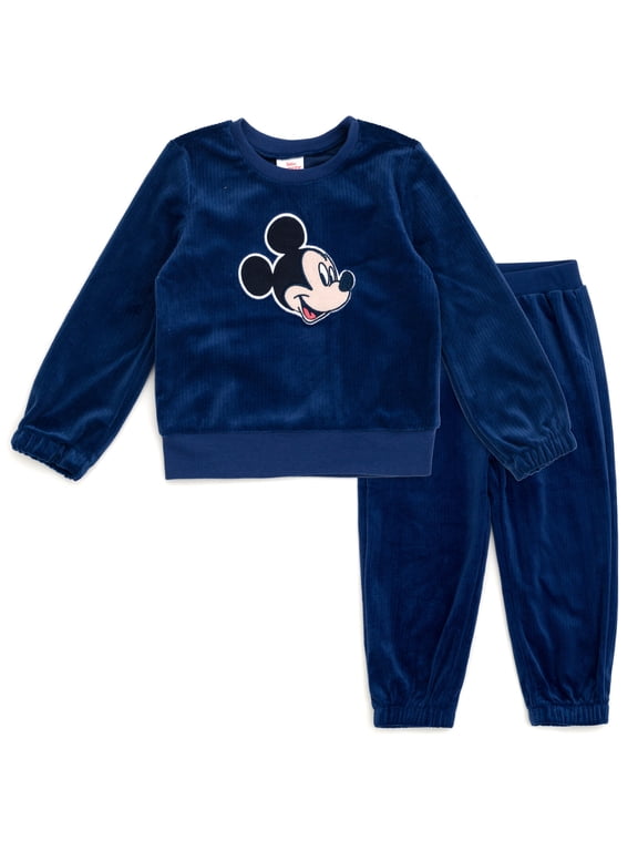 Mickey Mouse Baby Boys' Velour 2-Piece Sweatshirt and Pants Set Navy
