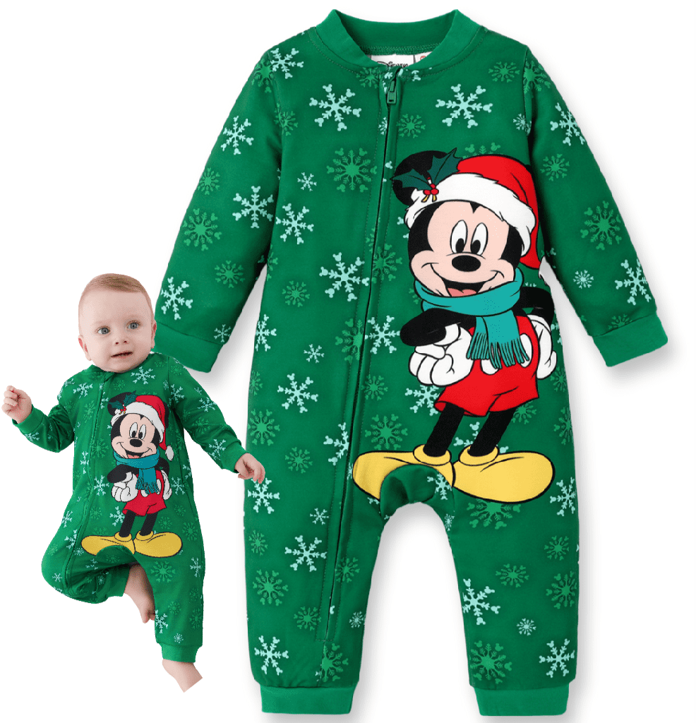 Disney Mickey Mouse Baby Girls Boys Coverall Christmas Jumpsuit Zip Up Outfits, Baby Shower Gifts Newborn to Infant