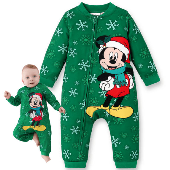 Disney Mickey Mouse Baby Girls Boys Coverall Christmas Jumpsuit Zip Up Outfits, Baby Shower Gifts Newborn to Infant