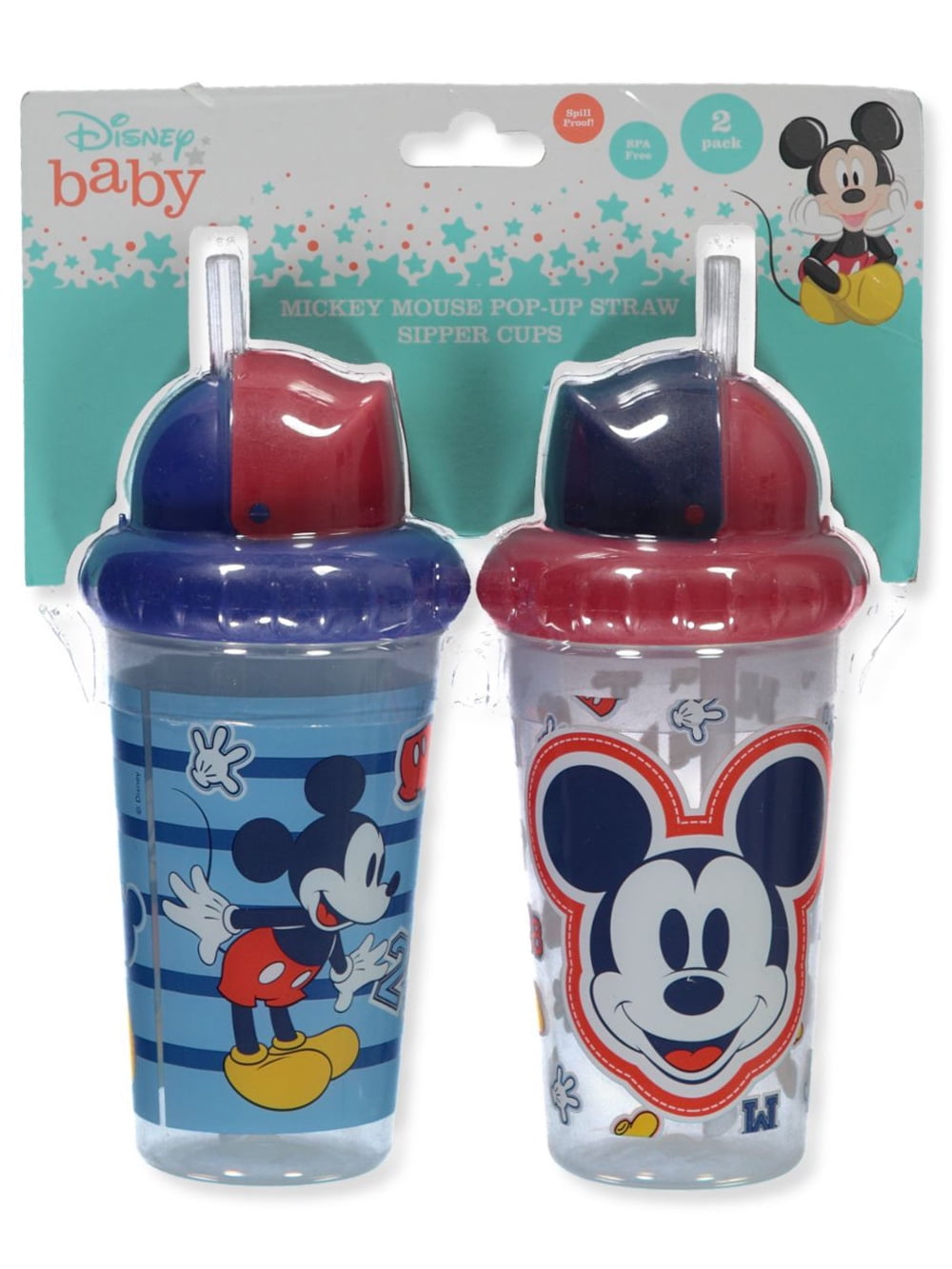 Disney Baby Girls' Mickey Mouse 2-Pack Pop-Up Straw Sipper Cups - Blue/Multi
