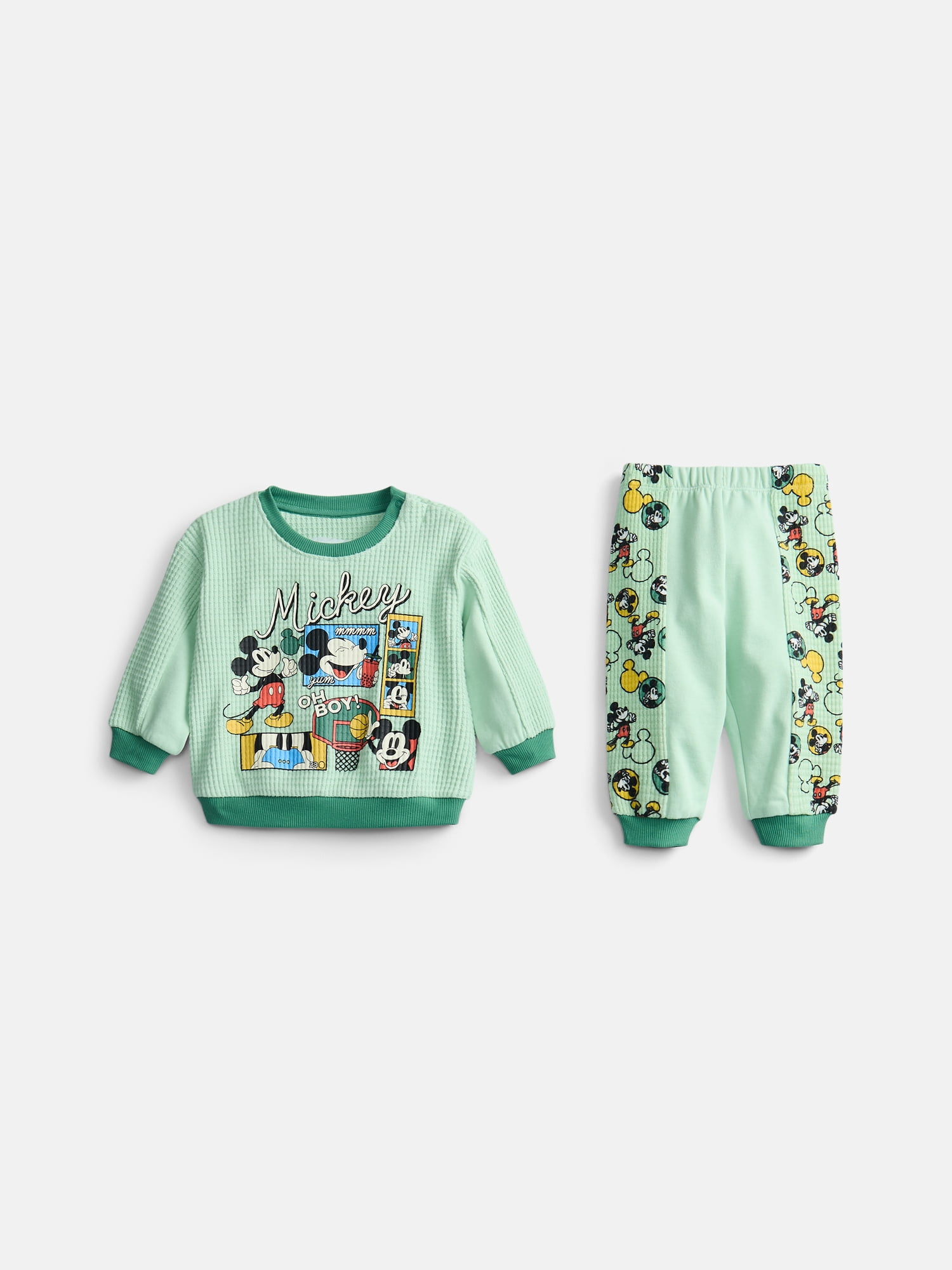 Mickey Mouse Baby Boys Waffle Knit Top and Pants Set, 2-Piece, Sizes 0M-24M