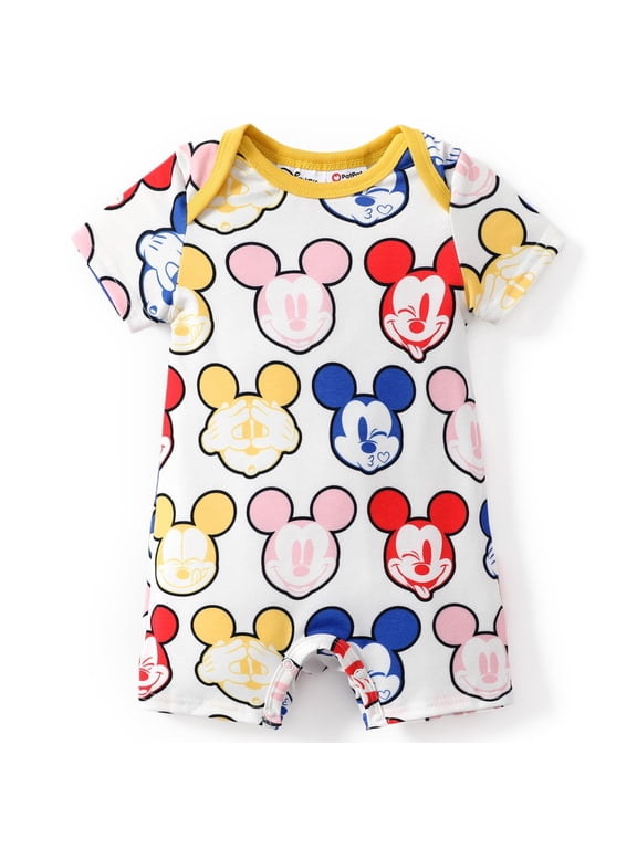 Mickey Mouse Baby Romper All-over Print Short Sleeve Graphic Outfits Newborn to Infant