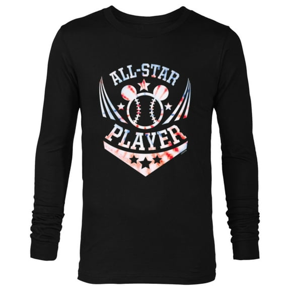 Disney Mickey Mouse Baseball All-Star Player Sports Tie-Dye - Long Sleeve T-Shirt for Men - Customized-Black