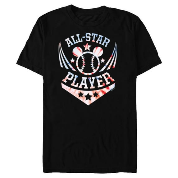 Disney Mickey Mouse Baseball All-Star Player Sports Tie-Dye - Short Sleeve Blended T-Shirt for Adults - Customized-Black
