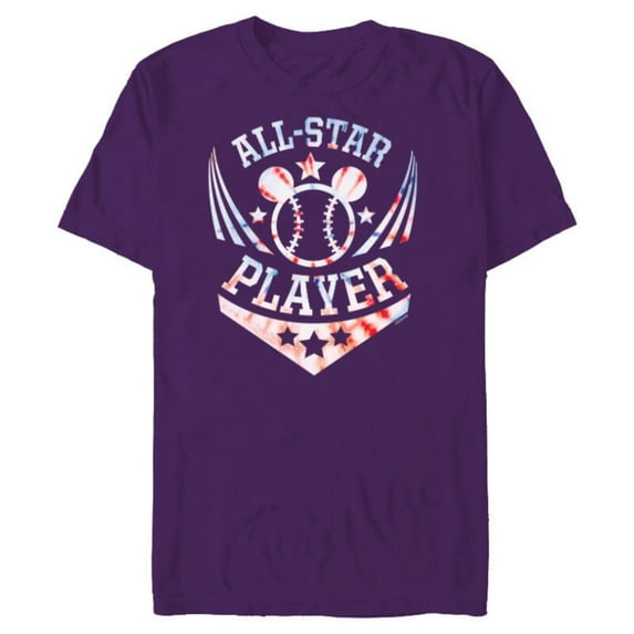 Disney Mickey Mouse Baseball All-Star Player Sports Tie-Dye - Short Sleeve Blended T-Shirt for Adults - Customized-Purple