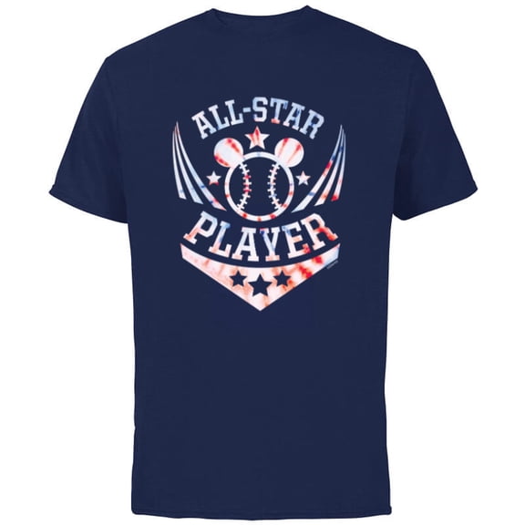 Disney Mickey Mouse Baseball All-Star Player Sports Tie-Dye - Short Sleeve Cotton T-Shirt for Adults - Customized-Navy
