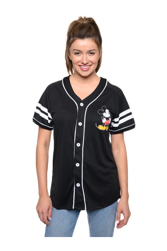 Women's Mickey Mouse Baseball Jersey Black Button Down Shirt (Size Small)