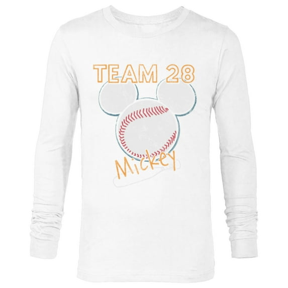 Disney Mickey Mouse Baseball Team 28 Sports Distressed - Long Sleeve T-Shirt for Men - Customized-White