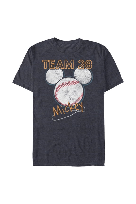Mickey Mouse Baseball Team 28 Sports Distressed - Short Sleeve Blended T-Shirt for Adults - Customized-Navy Heather