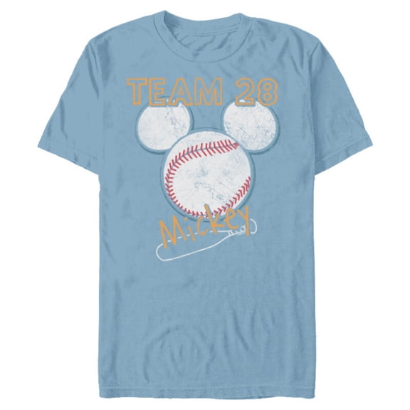 Disney Mickey Mouse Baseball Team 28 Sports Distressed - Short Sleeve Blended T-Shirt for Adults - Customized-Ocean Blue
