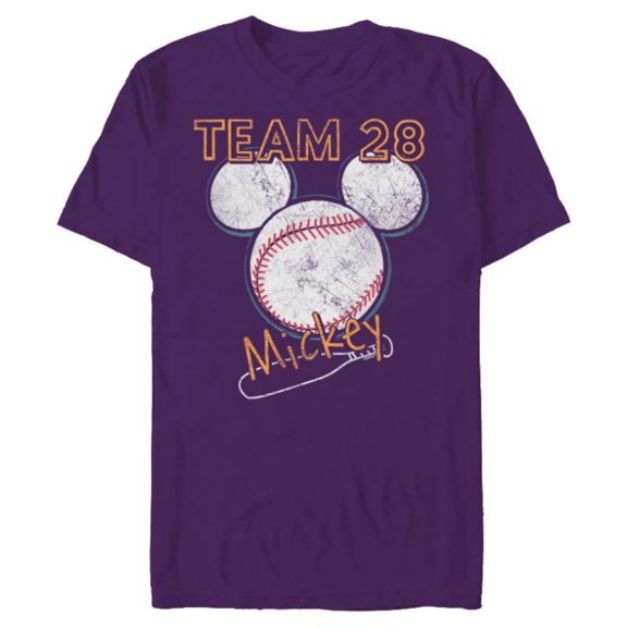 Disney Mickey Mouse Baseball Team 28 Sports Distressed - Short Sleeve Blended T-Shirt for Adults - Customized-Purple