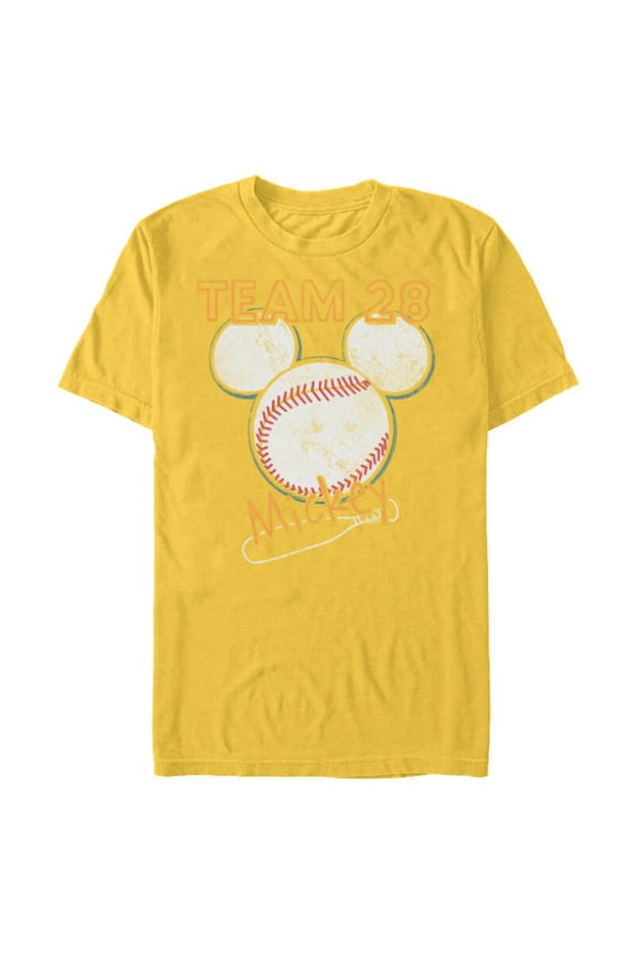 Mickey Mouse Baseball Team 28 Sports Distressed - Short Sleeve Blended T-Shirt for Adults - Customized-Yellow