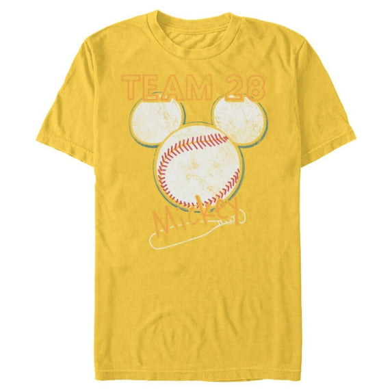 Disney Mickey Mouse Baseball Team 28 Sports Distressed - Short Sleeve Blended T-Shirt for Adults - Customized-Yellow