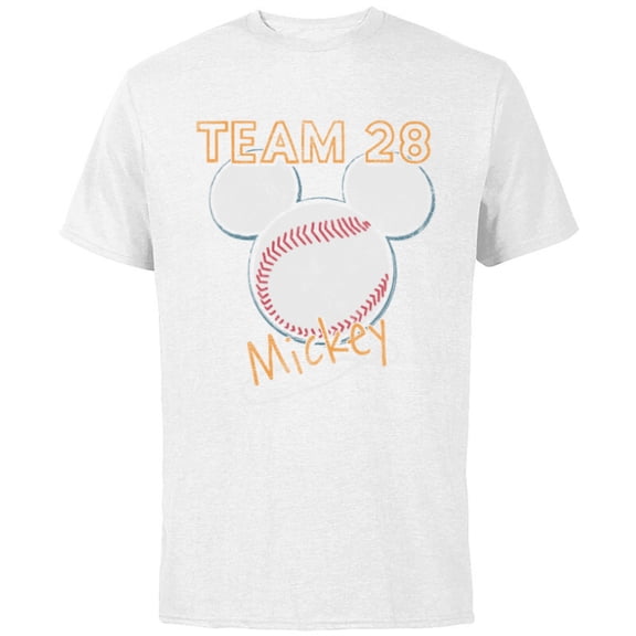 Disney Mickey Mouse Baseball Team 28 Sports Distressed - Short Sleeve Cotton T-Shirt for Adults - Customized-White