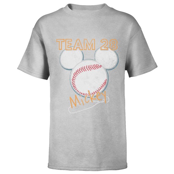 Disney Mickey Mouse Baseball Team 28 Sports Distressed - Short Sleeve T-Shirt for Kids - Customized-Athletic Heather