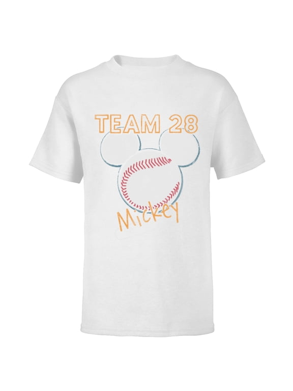 Mickey Mouse Baseball Team 28 Sports Distressed - Short Sleeve T-Shirt for Kids - Customized-White