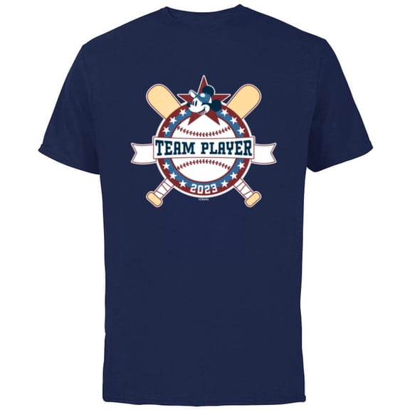 Disney Mickey Mouse Baseball Team Player Sports 2023 - Short Sleeve Cotton T-Shirt for Adults - Customized-Navy
