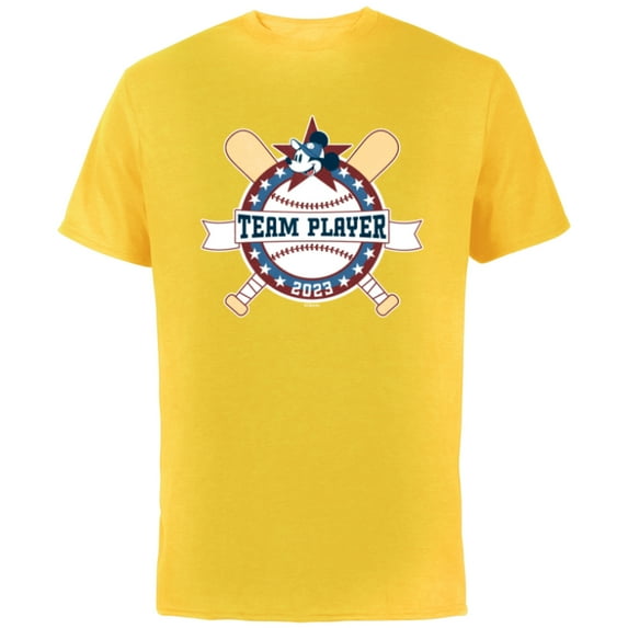 Disney Mickey Mouse Baseball Team Player Sports 2023 - Short Sleeve Cotton T-Shirt for Adults - Customized-Yellow