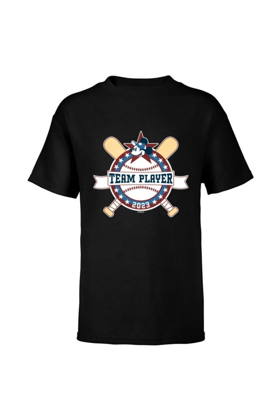 Mickey Mouse Baseball Team Player Sports 2023 - Short Sleeve T-Shirt for Kids - Customized-Black
