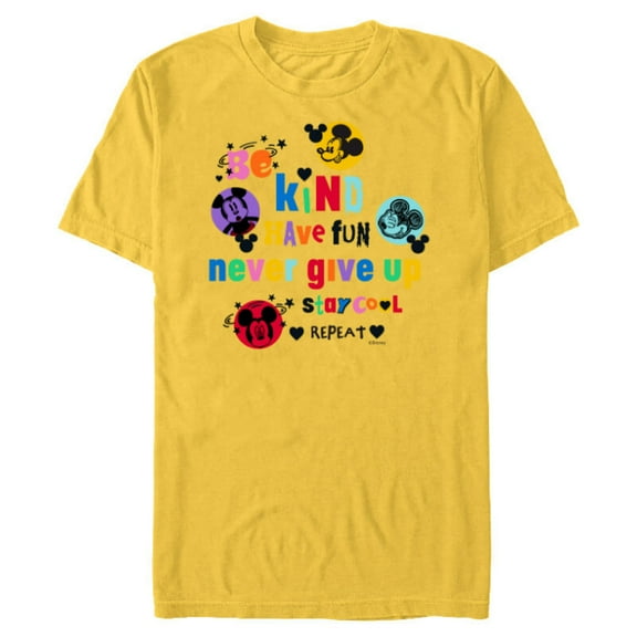 Disney Mickey Mouse Be Kind Have Fun Never Give Up Stay Cool - Short Sleeve Blended T-Shirt for Adults - Customized-Yellow
