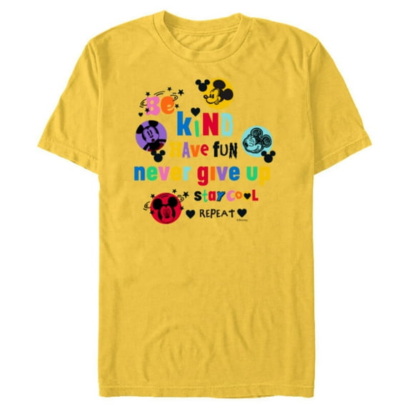 Disney Mickey Mouse Be Kind Have Fun Never Give Up Stay Cool - Short Sleeve Blended T-Shirt for Adults - Customized-Yellow