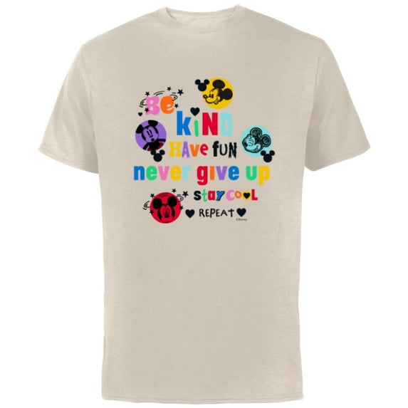 Disney Mickey Mouse Be Kind Have Fun Never Give Up Stay Cool - Short Sleeve Cotton T-Shirt for Adults - Customized-Natural
