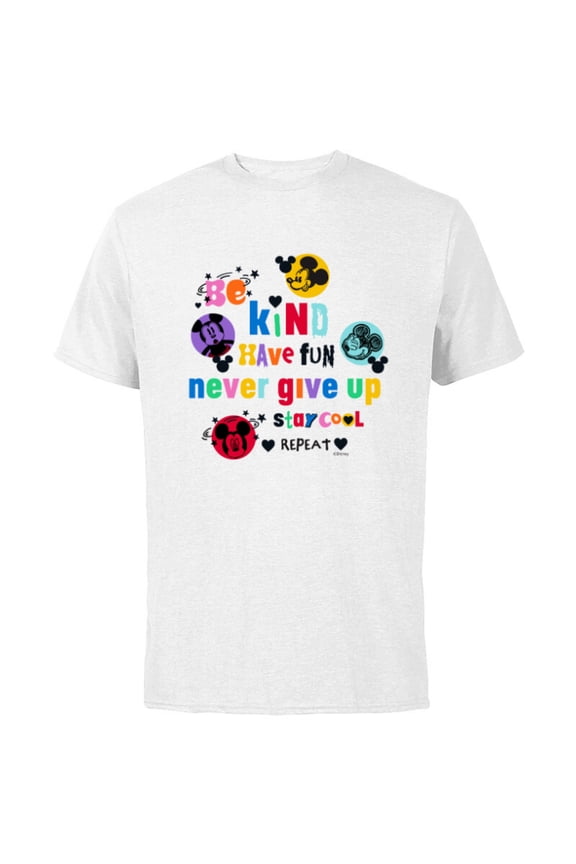 Mickey Mouse Be Kind Have Fun Never Give Up Stay Cool - Short Sleeve Cotton T-Shirt for Adults - Customized-White