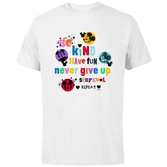 Disney Mickey Mouse Be Kind Have Fun Never Give Up Stay Cool - Short Sleeve Cotton T-Shirt for Adults - Customized-White