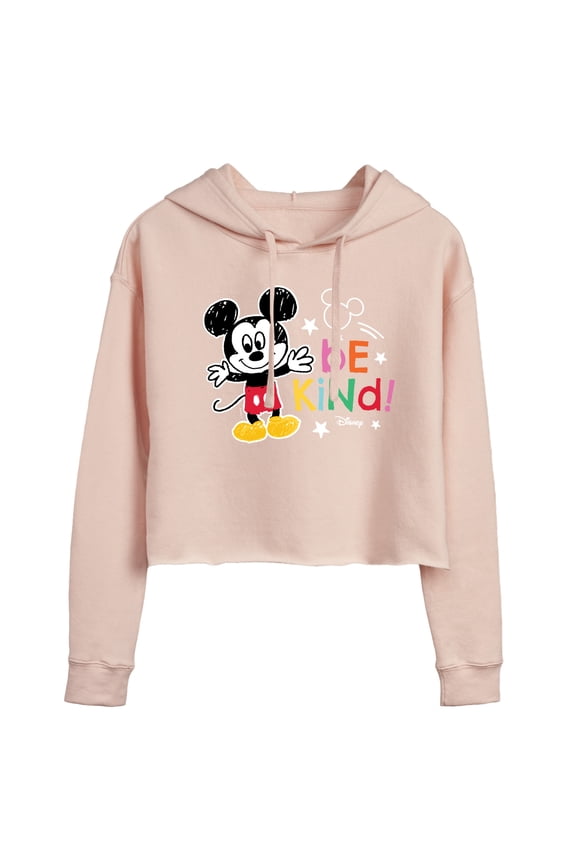 - Mickey Mouse - Be Kind - Juniors Cropped Pullover Hoodie