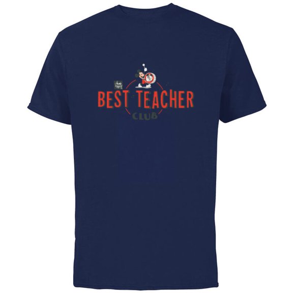 Disney Mickey Mouse Best Teacher Club - Short Sleeve Cotton T-Shirt for Adults - Customized-Navy