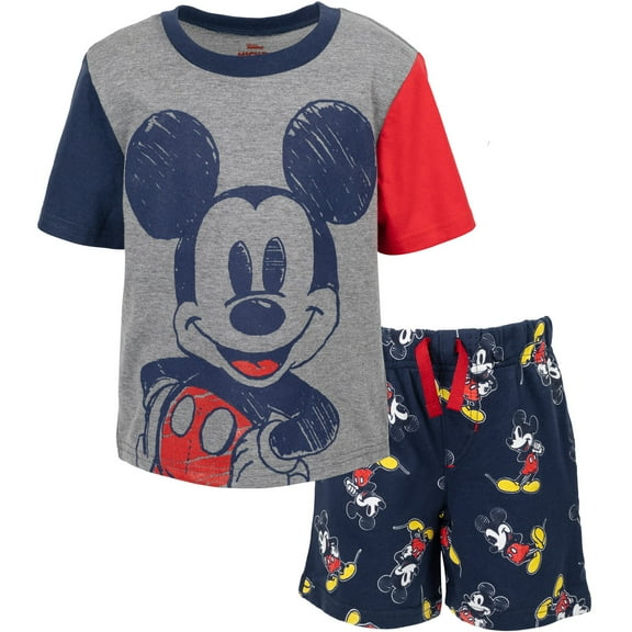 Disney Mickey Mouse Big Boys French Terry Graphic T-Shirt & Shorts Blue/Grey 14-16