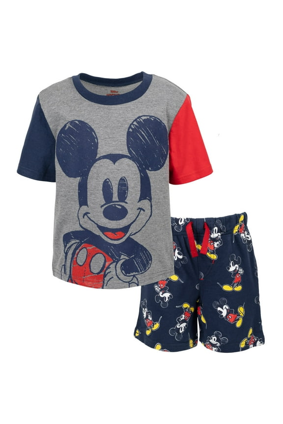 Mickey Mouse Big Boys French Terry Graphic T-Shirt & Shorts Blue/Grey 14-16