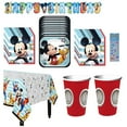 thumbnail image 1 of Disney Mickey Mouse Birthday Party Supplies Bundle includes 16 Dessert Cake Plates 7", 16 Paper Napkins, 16 Paper Cups, 1 Plastic Table Cover, 1 Happy Birthday Banner, 1 Dinosaur Sticker Sheet, 1 of 4