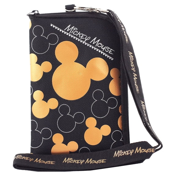 Disney Mickey Mouse Black Gold Lanyard with Cell Phone Case or Coin Purse (1 Lanyard)