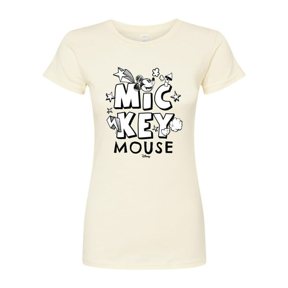 Disney - Mickey Mouse - Black & White Doodle - Juniors Fitted Graphic T-Shirt