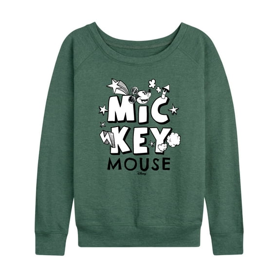 Disney - Mickey Mouse - Black & White Doodle - Women's Lightweight French Terry Long Sleeve Shirt