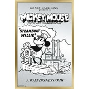 Disney Mickey Mouse - Black and White Steamboat Willie Wall Poster, 14.725" x 22.375", Framed