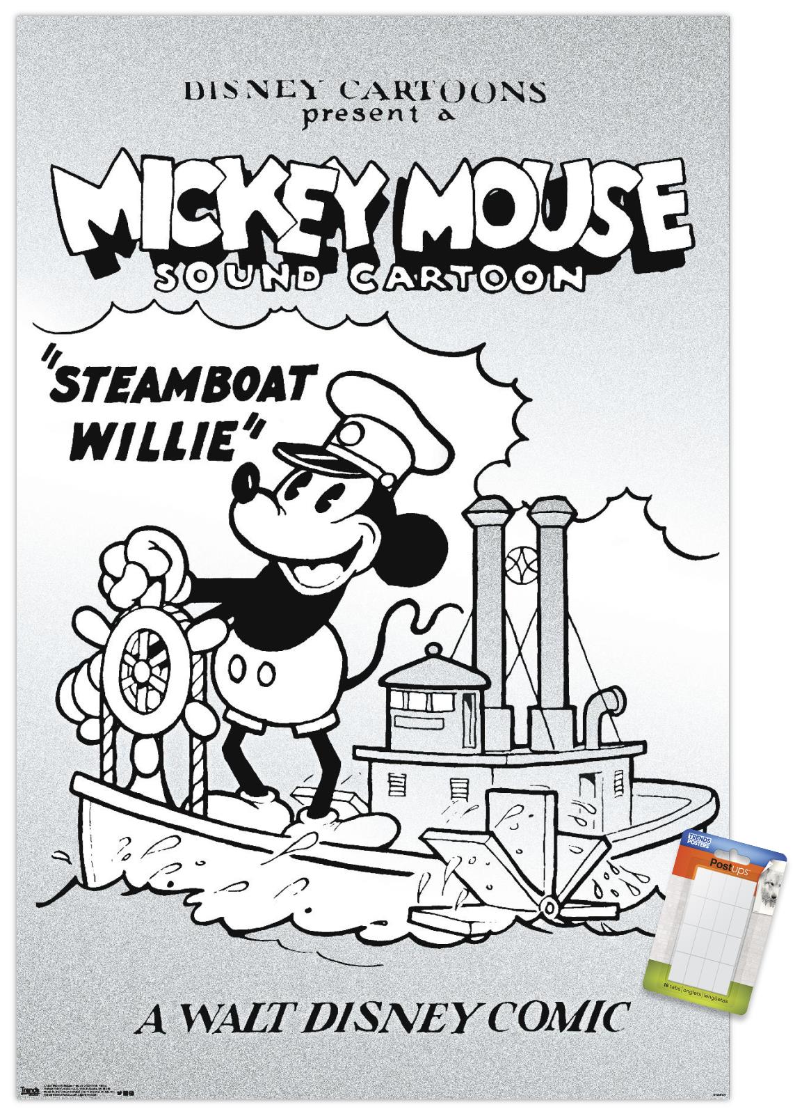 Disney Mickey Mouse - Black and White Steamboat Willie Wall Poster, 14.725" x 22.375" - image 1 of 5