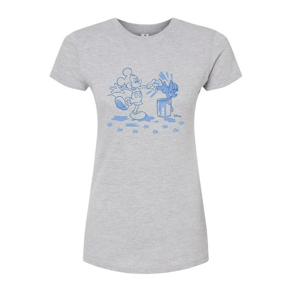 Disney - Mickey Mouse - Blue Pup Prints & Outline - Juniors Fitted Graphic T-Shirt